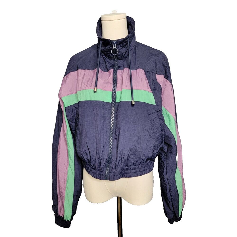 Urban Outfitters UO Womens Jacket Large Colorblock Retro Windbreaker Full Zip - Picture 2 of 16